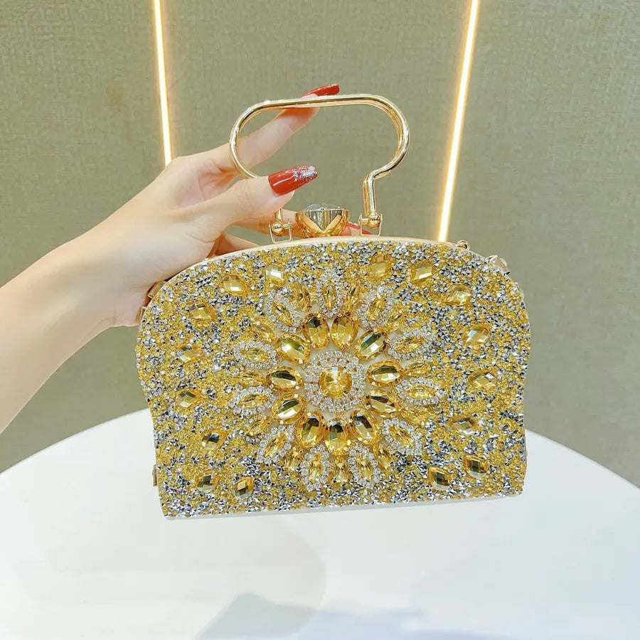 New Fashion Diamond Embedded Handbag Single Shoulder Crossbody Evening Party Banquet Bag Sparkling PU Box Shape Handbag