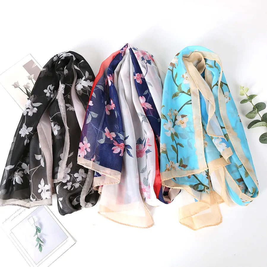 Women's Sweet Rose Chiffon Silk Scarf