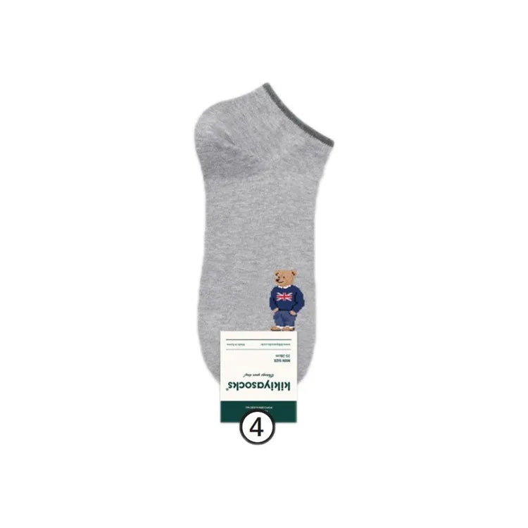 0 spring new men's short waist cotton socks cute cartoon bear short tube Korean socks kiki spring and summer casual