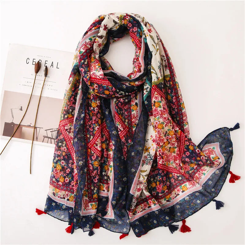new scarf retro stitching bohemian cashew print silk scarf sunscreen yiwu wholesales