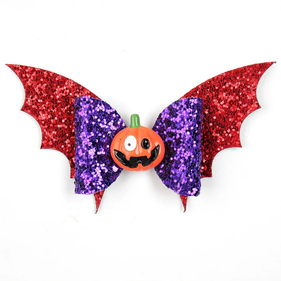Creative Halloween Double Layer Small Bat Wings Butterfly Knot Hair Clip Funny Children's Hair Accessories Pumpkin Pattern