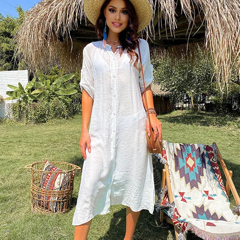 women's vacation solid color cover ups