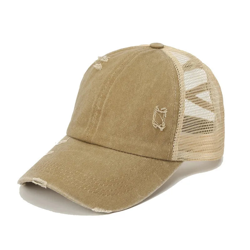 New Washed Retro Pure Color Mesh Hat Cross Design Sun Protection Baseball Cap Spring Autumn Season Unisex Hat