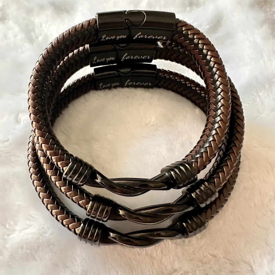 Retro Knot 304 Stainless Steel Pu Leather Wholesale Bangle