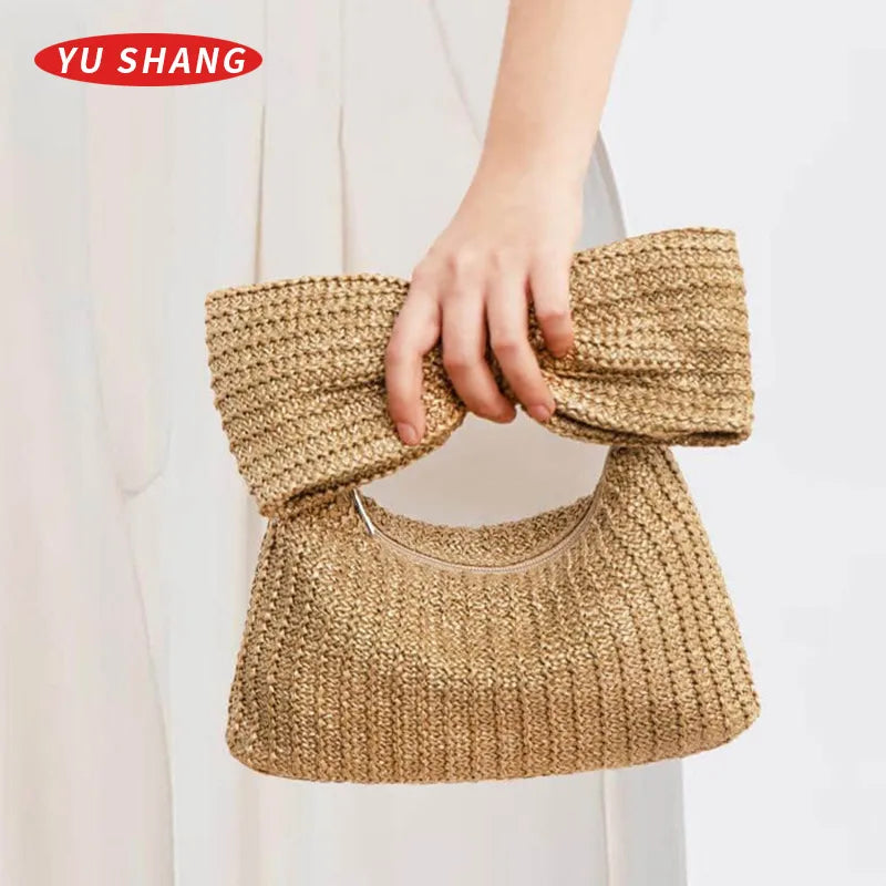 Straw Bow Knot Straw Dumpling Shape Clutches