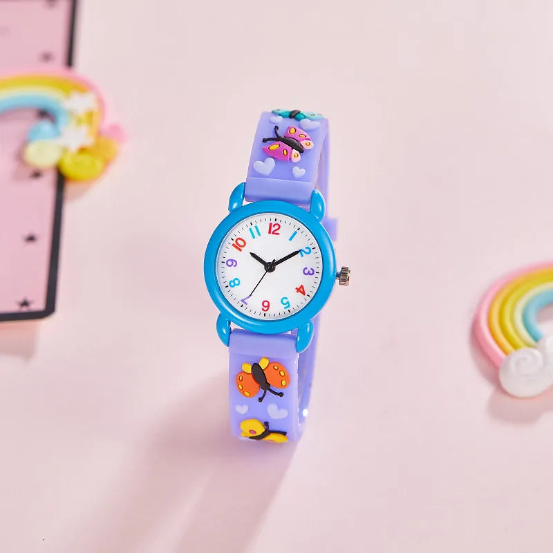 cartoon children's color simple clear digital face girls butterfly kindergarten silicone gift quartz watch