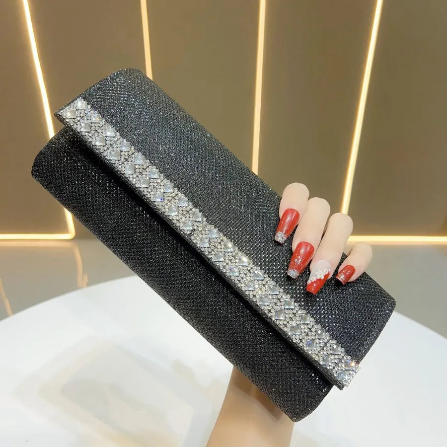 Shiny Diamond Embedded Women's Handbag New Fashion Elegant Dinner Bag Single Shoulder Slant Cross Bag Breadstick Shape Bag