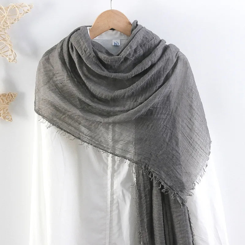 Hot selling solid color pleated cotton and linen scarf  women's bag headscarf crumpled hair fringe bubble scarf women's scarf cover head