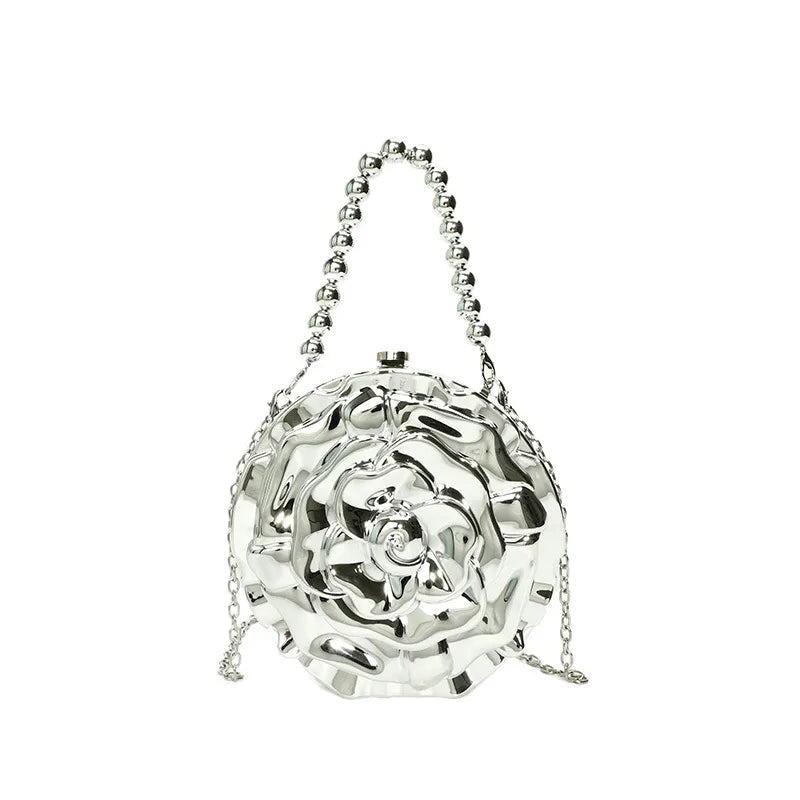 Women's Small Arylic Flower Streetwear Round Clasp Frame Shoulder Bag Handbag