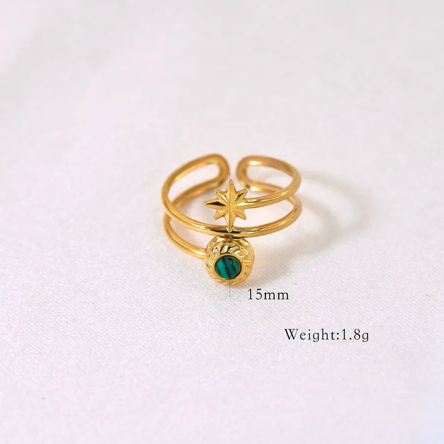 Retro French Style Eight awn star Geometric Titanium Steel Natural Stone Open Rings In Bulk
