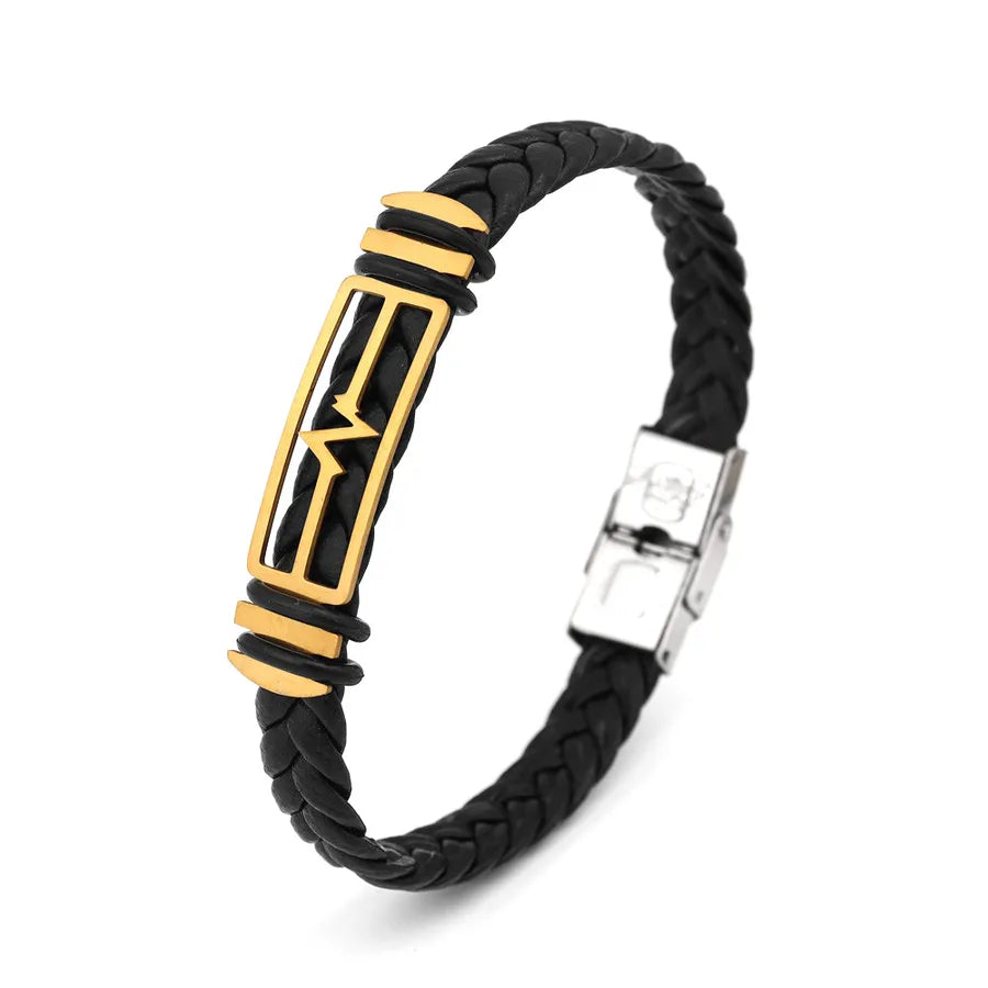 Retro Punk Solid Color Pu Leather Men's Bracelets Men Cord & Leather Bracelets