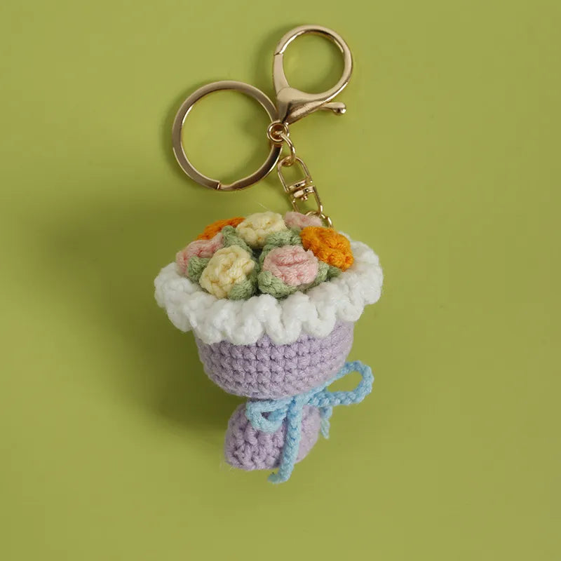 1 Piece Cute Rose Flower yarn Women's Bag Pendant Keychain