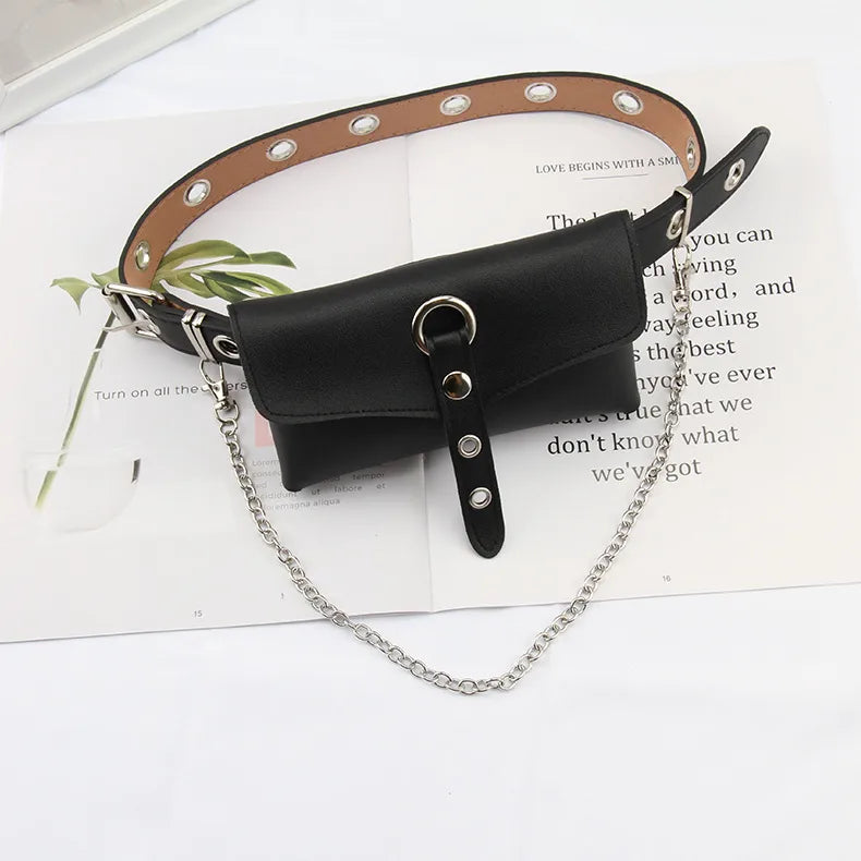 casual solid color pu leather chain women's leather belts 1 piece
