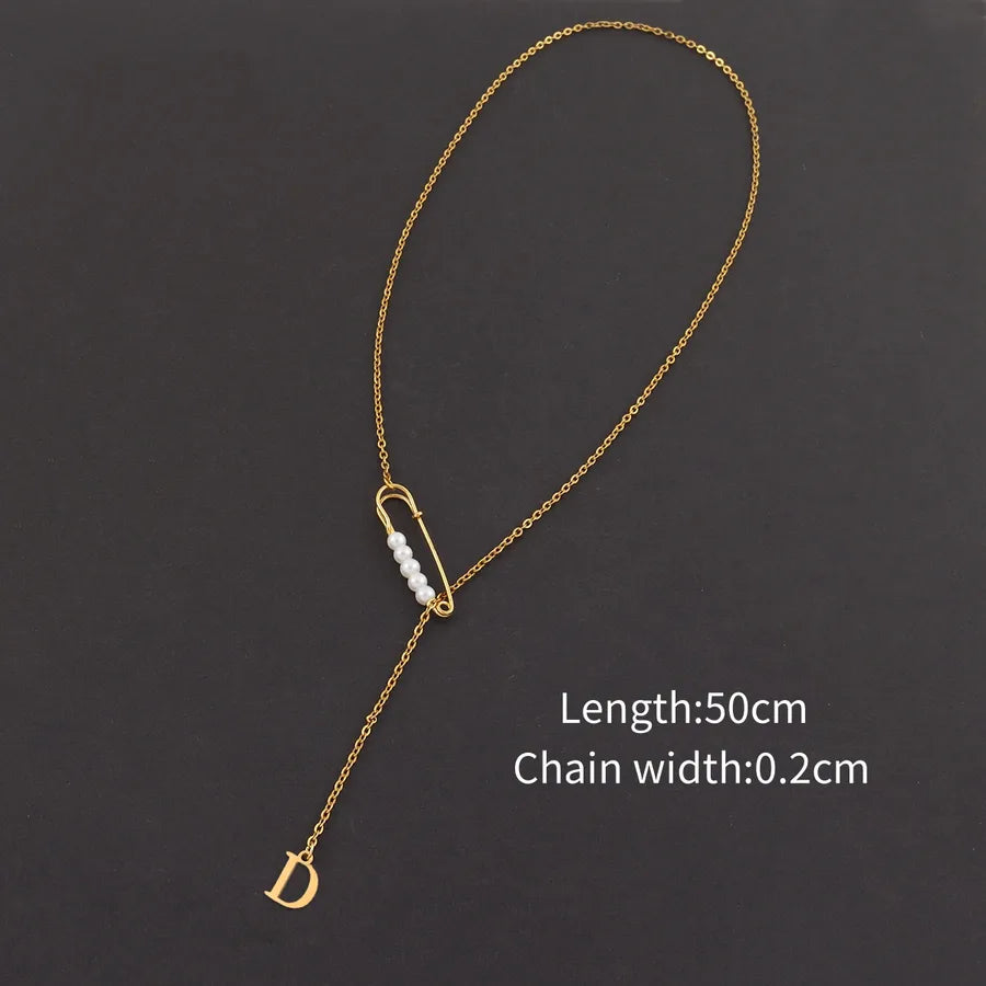 Wholesale Jewelry Simple Style Classic Style Pin Letter 201 Stainless Steel 304 Stainless Steel Copper cable chain Pendant Necklace