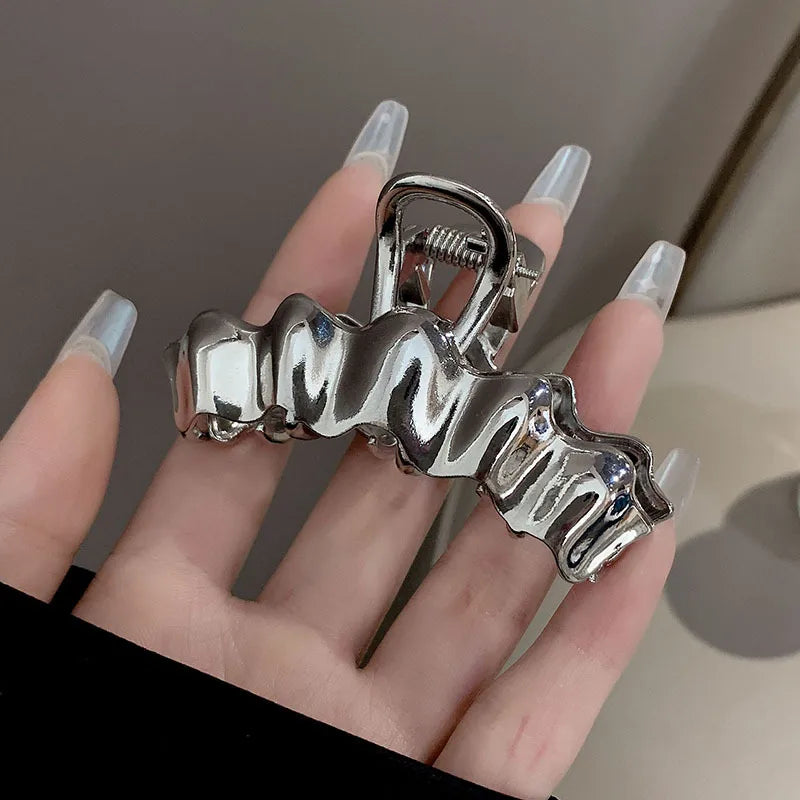 simple style sector shell rectangle imitation pearl rhinestone metal hair claws