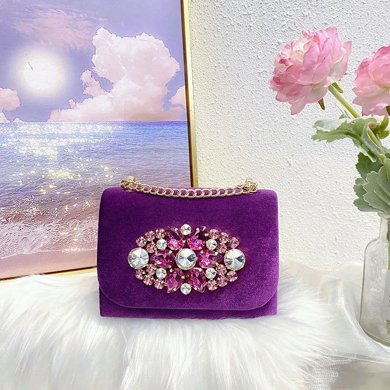 velvet Solid Color Square Evening Bags