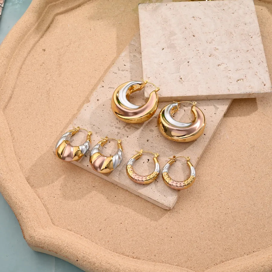 1 Pair/Package Casual Simple Style U Shape Spiral Stripe Handmade Polishing Mixed Metal 304 Stainless Steel Earrings