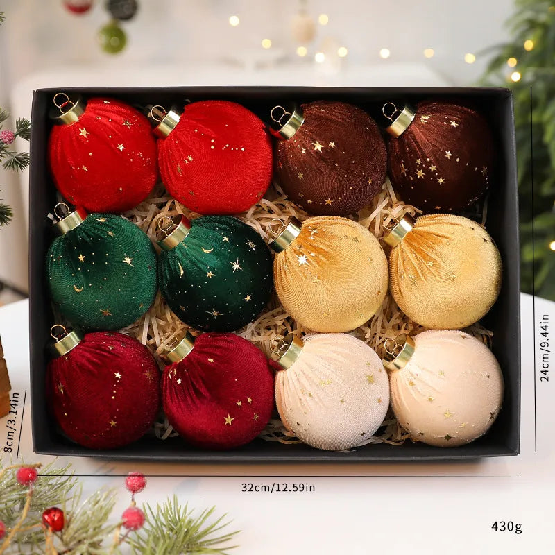 Luxurious Velvet Christmas Ball Ornament Star Embellished Christmas Tree Decoration Festive Fabric Star Stuffed Ball Hanging