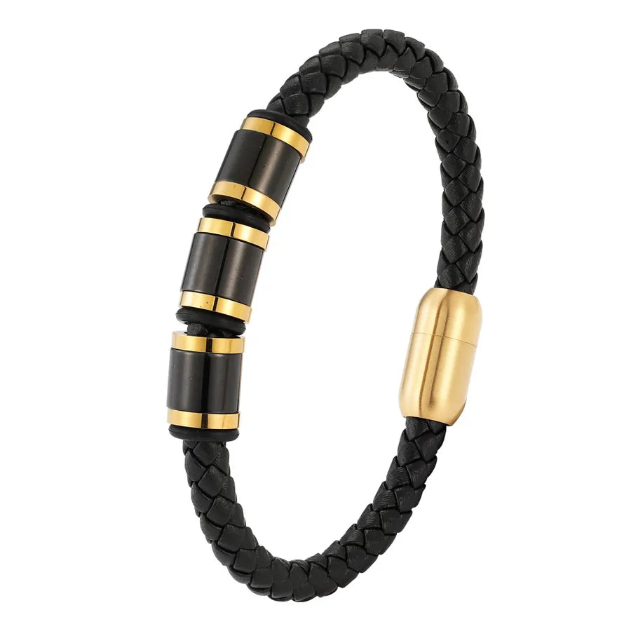 Style Fashion Seven- Multi-Color Stainless Steel Charm Men's Leather Rope Genuine Leather Bracelet Jewelry