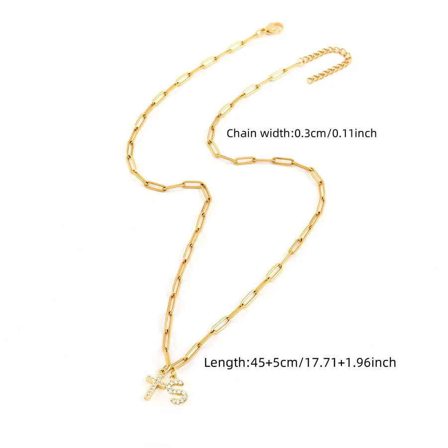 Wholesale Jewelry Classic Style Cross Letter 201 Stainless Steel Copper Paperclip Chain Pendant Necklace