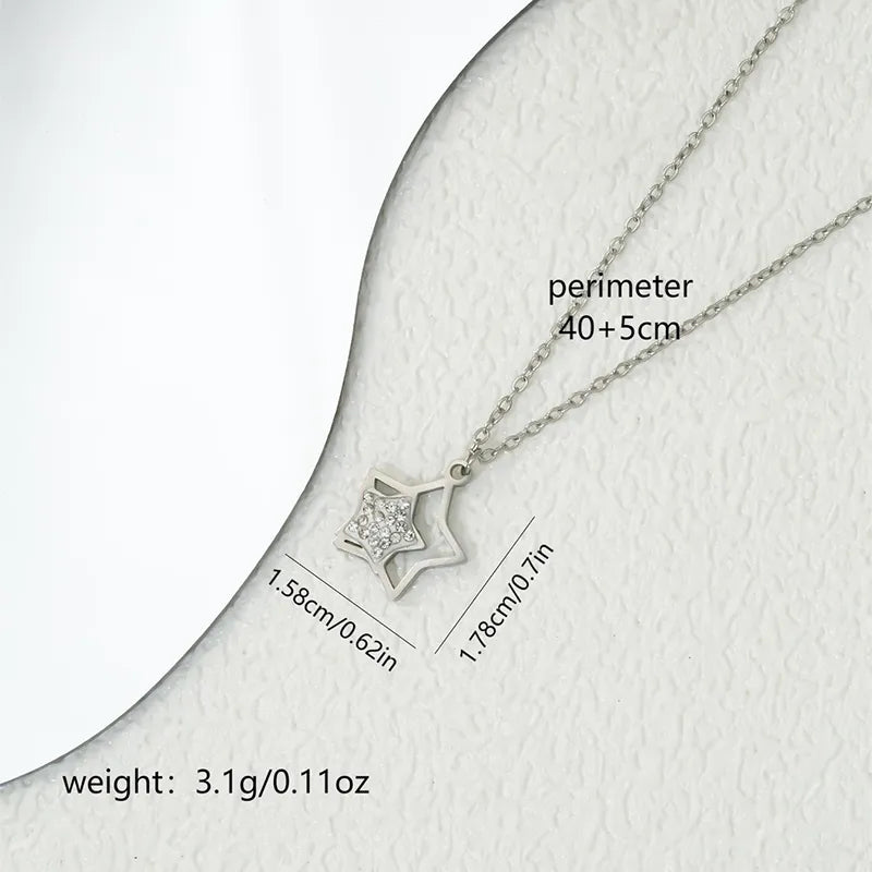 Wholesale Jewelry Elegant Cute Artistic Star 304 Stainless Steel Zircon Inlay O-shaped chain Pendant Necklace