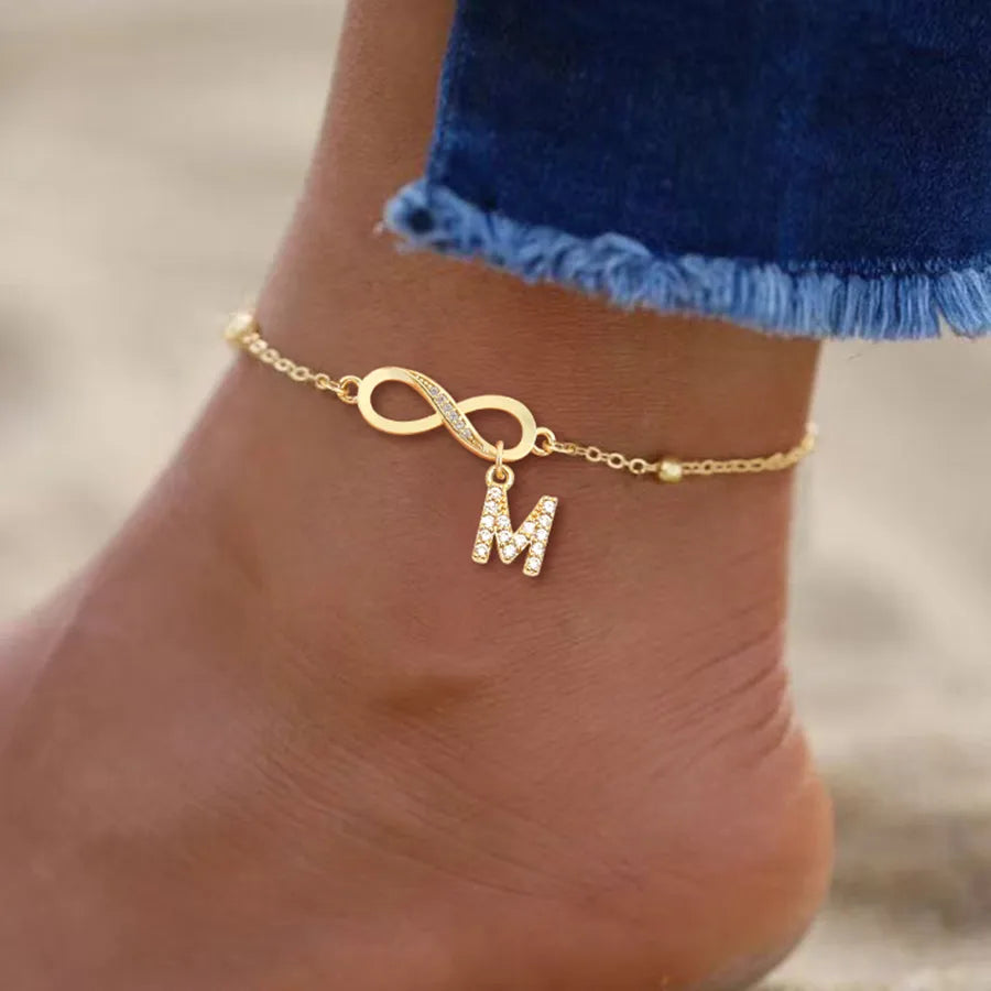 Wholesale Jewelry Simple Style Classic Style Letter Infinity 201 Stainless Steel Copper Zircon Anklet