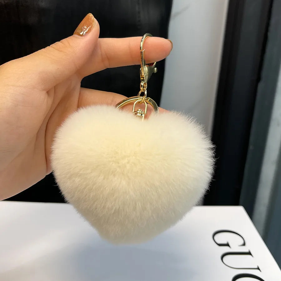 Classic Style Heart Shape Rex rabbit fur Bag Pendant Keychain