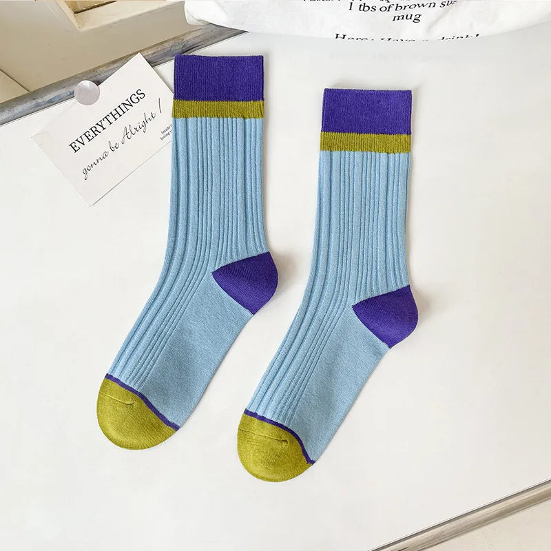 unisex casual color block nylon cotton crew socks a pair