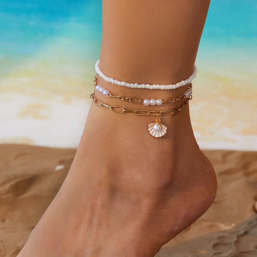 Wholesale Jewelry Marine Style Shell Alloy Seed Bead Anklet