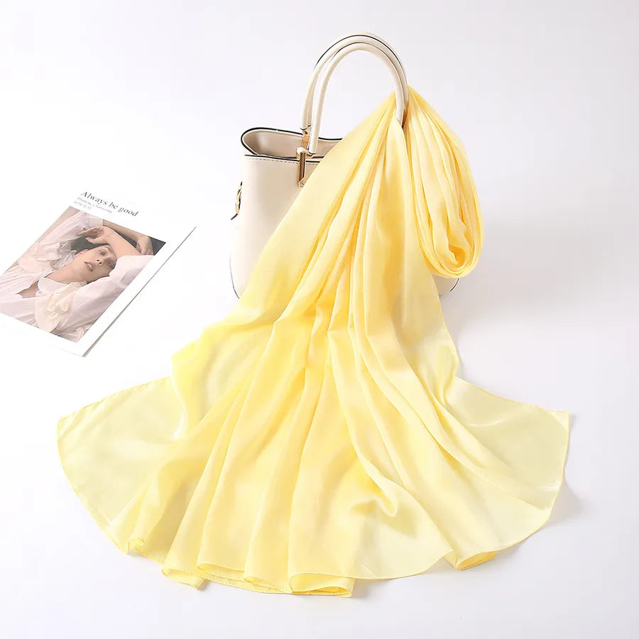 women's lady fashion simple style solid color satin silk scarves