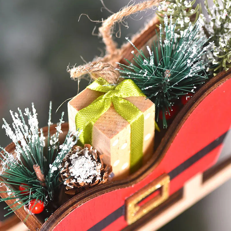 Wooden Christmas Sleigh Decoration Tree Decorations Christmas Atmosphere Sleigh Pendant Christmas Decorations Holiday Ornaments