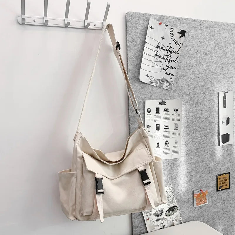 Vintage Casual Canvas Bag Women's Trendy Bag Large Capacity Crossbody Bag Travel Portable Shoulder Bag College Student Class Bag