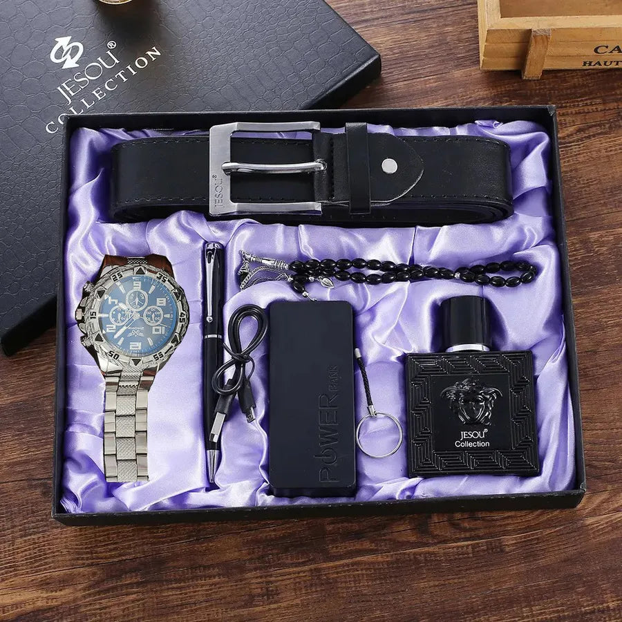Solid Color Buckle Quartz Men's Watches Gift Set