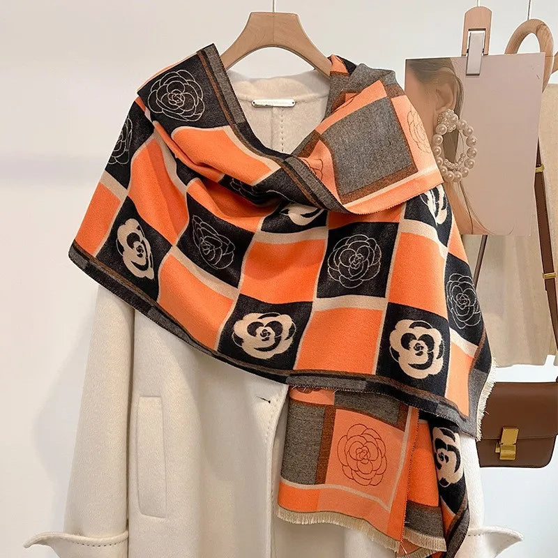 Unisex Basic Color Block Flower Acrylic Scarf