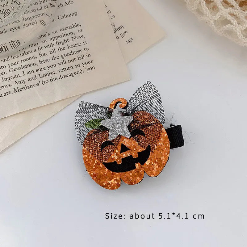 exaggerated funny halloween pattern pumpkin bow knot alloy cloth hair clip