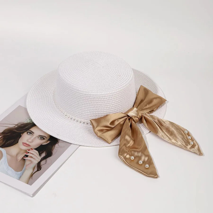 Women's Pastoral Bow Knot Flat Eaves Sun Hat