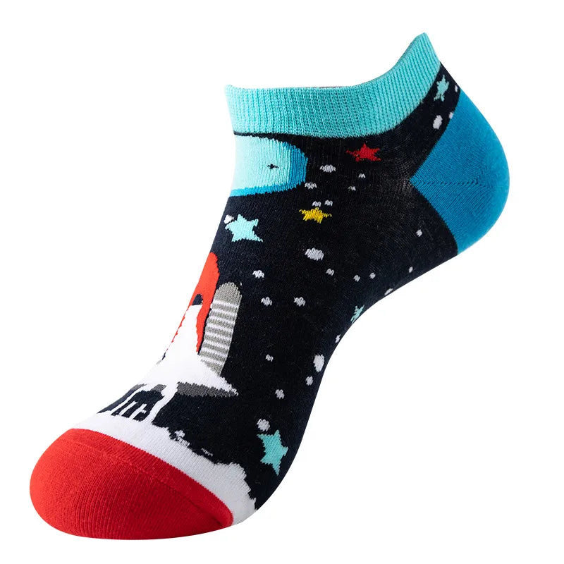 unisex sports cartoon stripe bird cotton jacquard crew socks 1 set