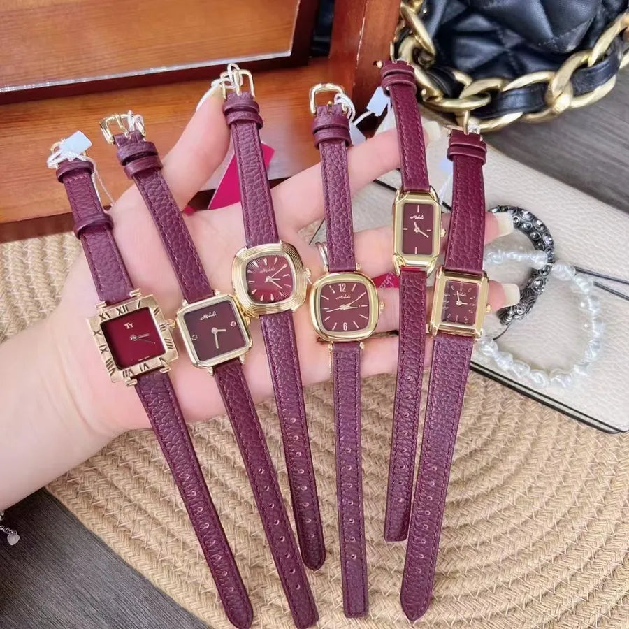 Retro Simple Style Solid Color Buckle Quartz Watch Women's Watches