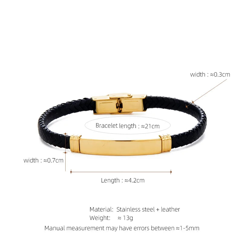 Casual Streetwear Geometric 304 Stainless Steel Pu Leather Braid 18K Gold Plated Men's Bracelets