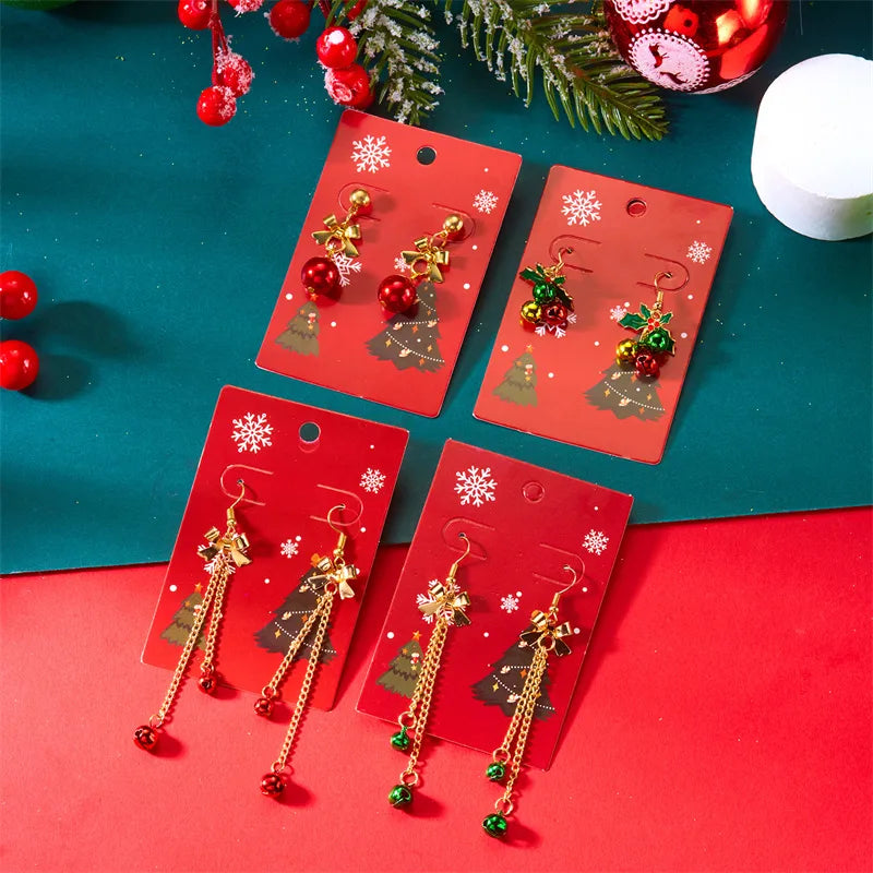 Fashionable Christmas Butterfly Knot Tassel Bell Earrings Elegant Versatile Alloy Iron And Copper Post Earrings