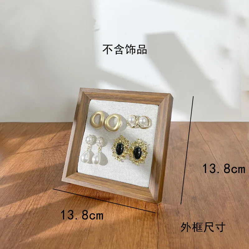 Retro Picture Frame Jewelry Stand Creative Ear Cuff Display Board Earring Necklace Storage Rack Nordic Style Wood Material