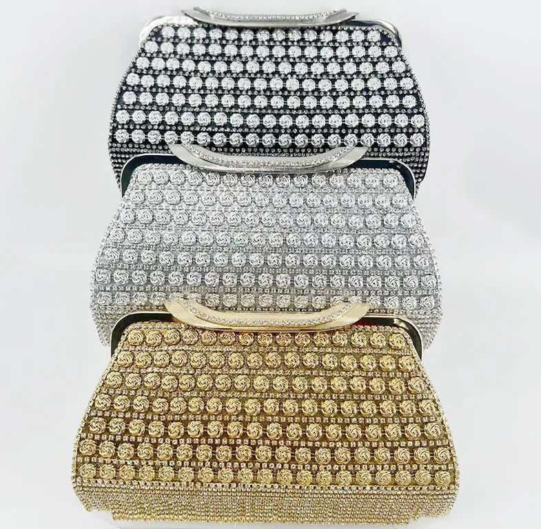 Pu Leather Rhinestone Washing Fiber Geometric Square Evening Bags