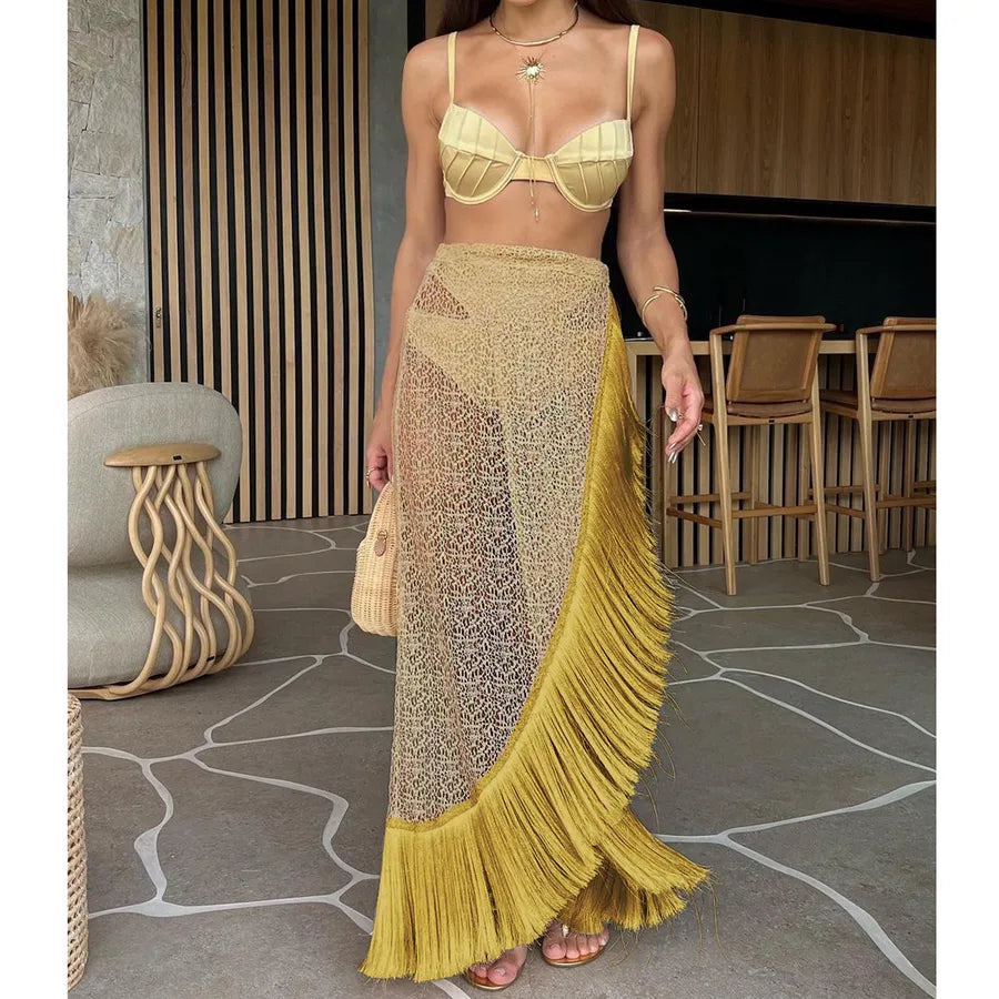 Women's Sexy Solid Color 3 Pieces Set Bikinis Swimwear
