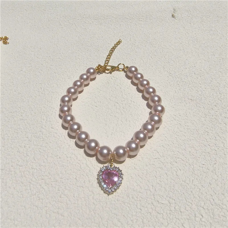 Europe and the United States  fashion foreign trade cat and dog jewelry imitation pearl love gem pendant pet necklace multi-color optional