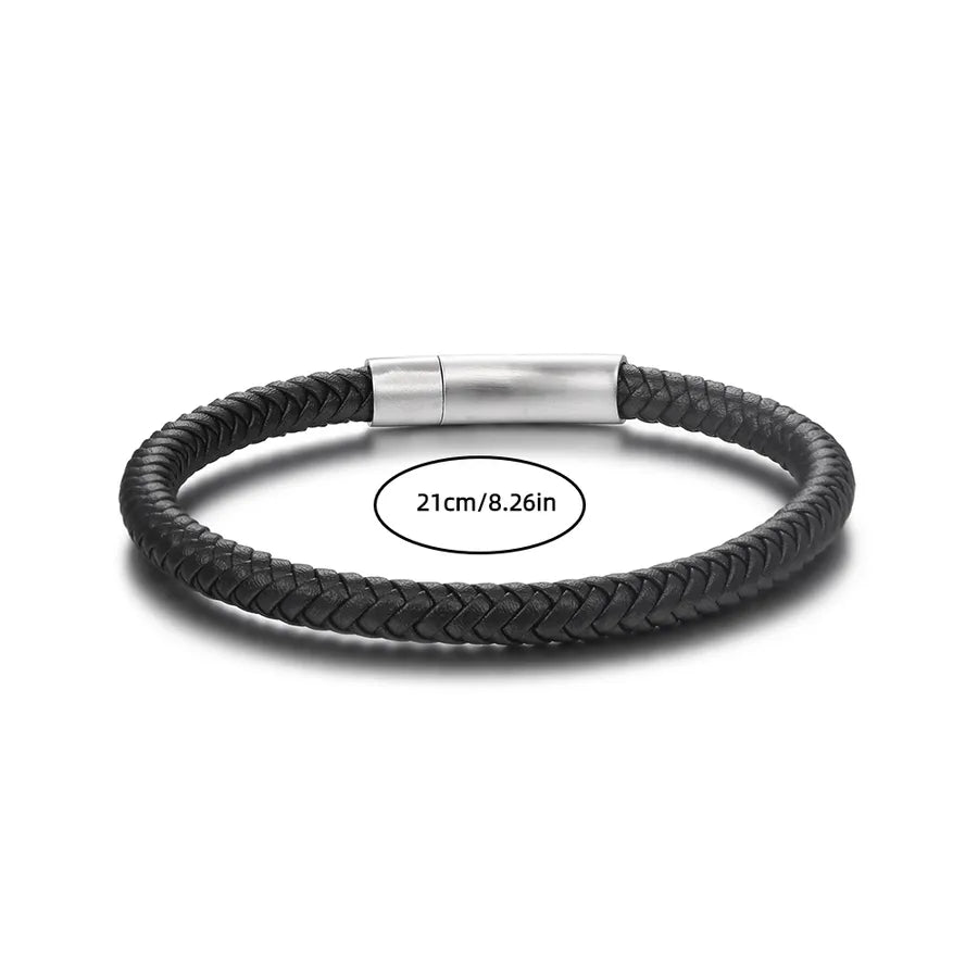 Retro Simple Style Streetwear Solid Color 304 Stainless Steel Pu Leather Men'S wristband