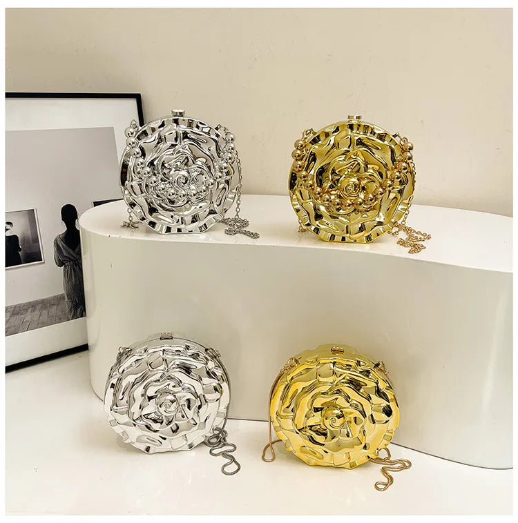 Women's Small Arylic Flower Streetwear Round Clasp Frame Shoulder Bag Handbag