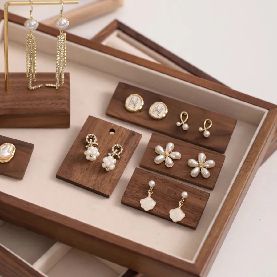 Walnut Wood Jewelry Earring Storage Tray Hook Stand Card Jewelry Accessories Display Photography Props Integrated Style Vintage