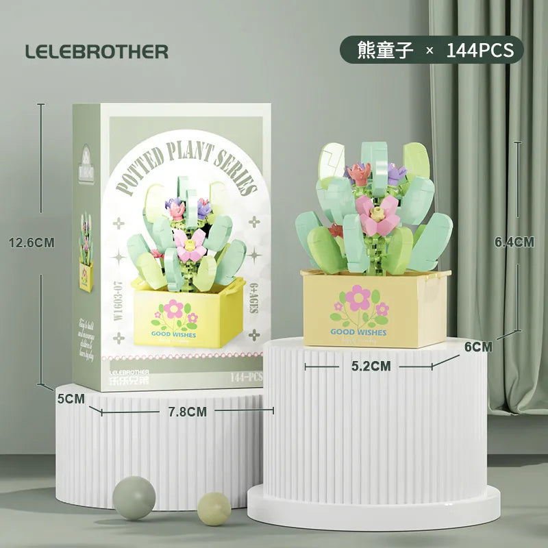 Compatible with  Blocks Flower Children's Educational Assembled Simulation Eternal Flower Flowers Fleshy Potted Toy Gift Wholesale