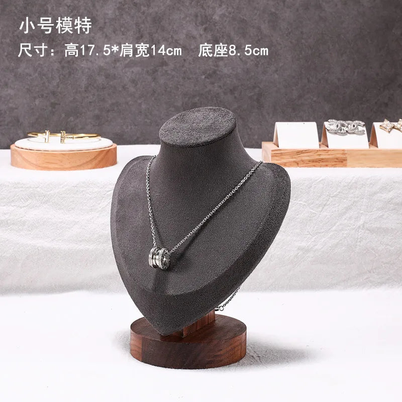Walnut Wood Necklace Display Stand Portrait Neck Model Jewelry Stylist Showoff High-End Sensation Integrated Design Display Rack