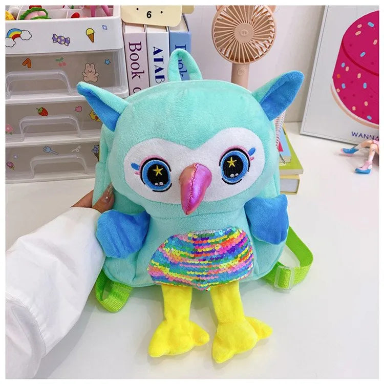 Girl'S Plush Animal Cartoon Cute Oval Zipper Functional Backpack